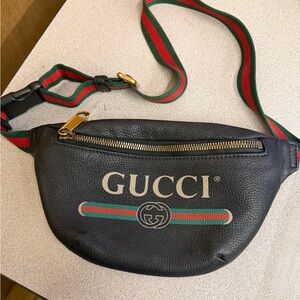 Gucci Black Belt Bag with Green and Red Accents